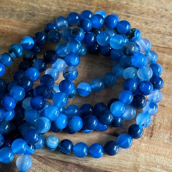 8mm Blue Banded Agate Bead Strands - Picture 2 of 5